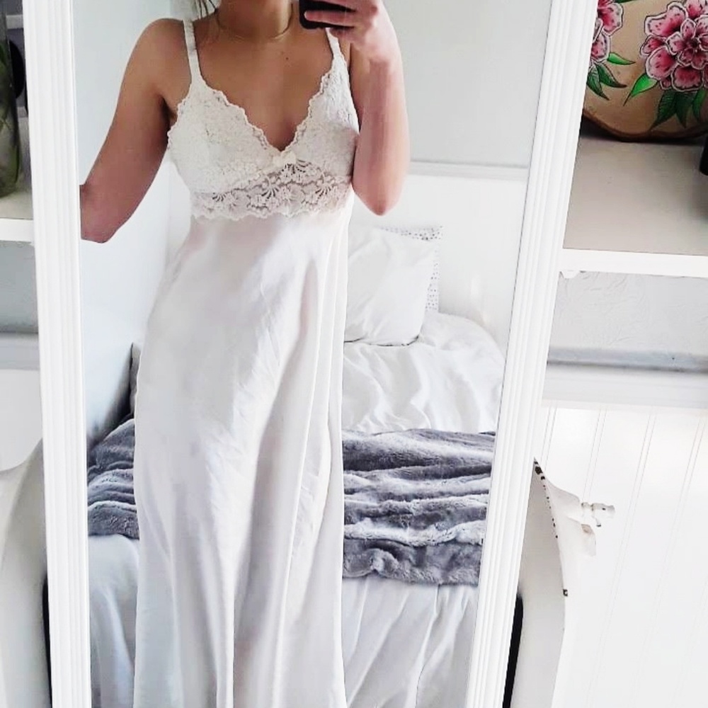Long White Lacy Sexy Bridal Chemise Nightgown Slip